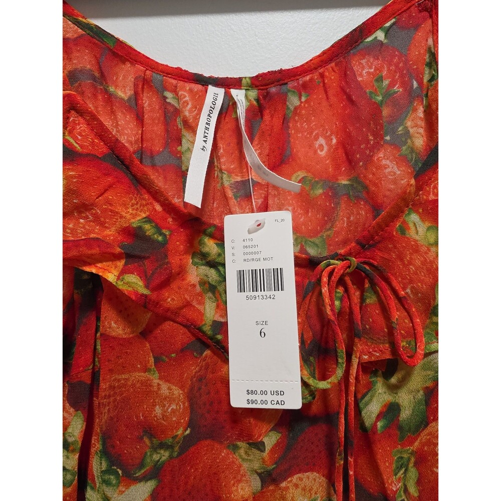 NWT Anthropologie Strawberry Novelty Print Ruffle Tank Sz 6 - Picture 2 of 3